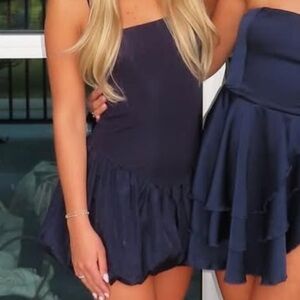 Edikted Edikted Ribbed Bubble Skirt Mini Dress Blue Navy